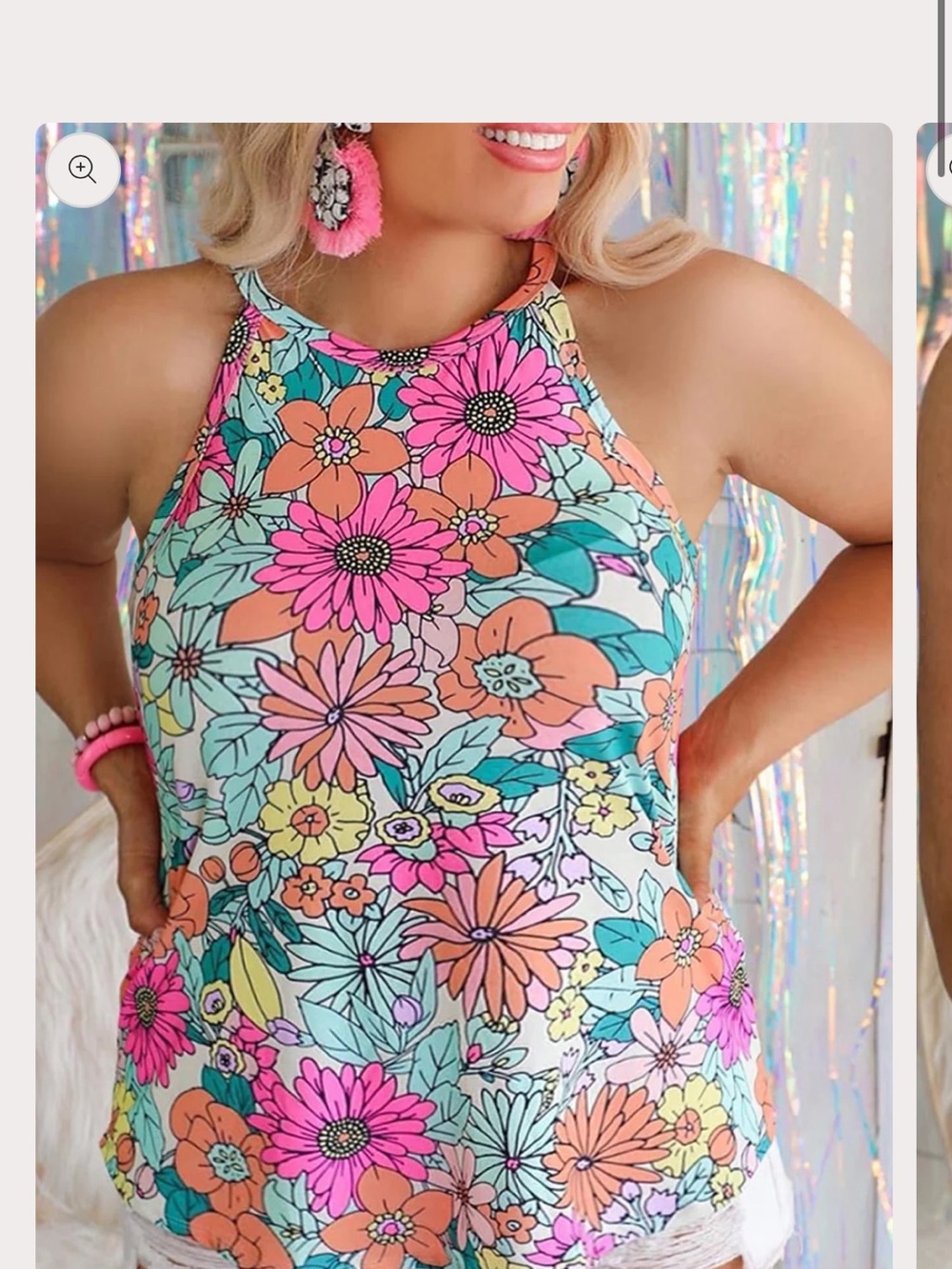 Floral Halter Tank Top - Pink & Teal Floral